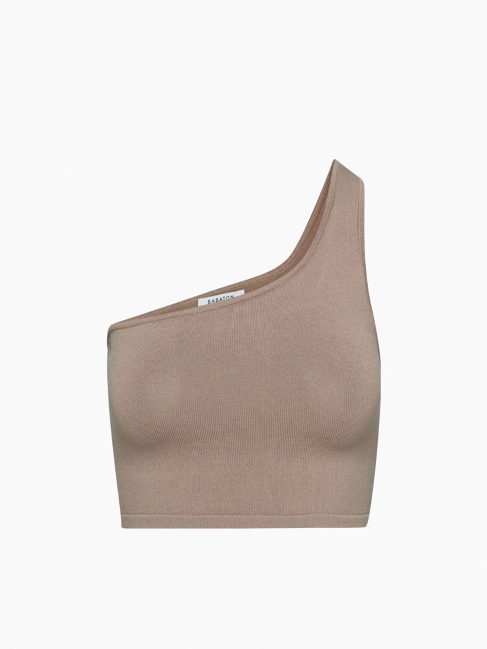 Babaton One-Shoulder Crop Top in Taupe Sculpt Knit